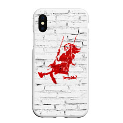 Чехол iPhone XS Max матовый Banksy girl on a swing, цвет: 3D-белый