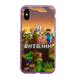 Чехол iPhone XS Max матовый Виталий Minecraft, цвет: 3D-фиолетовый