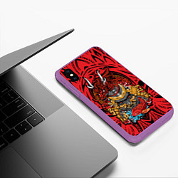Чехол iPhone XS Max матовый Маска воина самурая с драконом, цвет: 3D-фиолетовый — фото 2