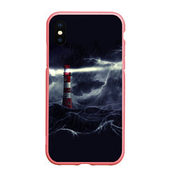 Чехол iPhone XS Max матовый Маяк и штормовое море в ночи