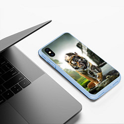 Чехол iPhone XS Max матовый Кибернетический тигр, цвет: 3D-голубой — фото 2