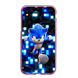 Чехол iPhone XS Max матовый Sonic neon squares, цвет: 3D-малиновый