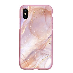 Чехол iPhone XS Max матовый Бежевый с золотом мрамор, цвет: 3D-розовый