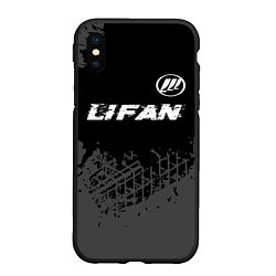 Чехол iPhone XS Max матовый Lifan speed на темном фоне со следами шин: символ