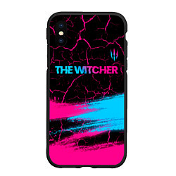 Чехол iPhone XS Max матовый The Witcher - neon gradient: символ сверху