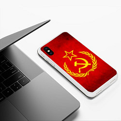 Чехол iPhone XS Max матовый СССР - старый флаг, цвет: 3D-белый — фото 2
