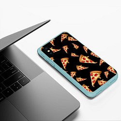 Чехол iPhone XS Max матовый Куски пиццы на черном фоне, цвет: 3D-мятный — фото 2