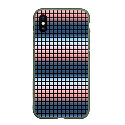 Чехол iPhone XS Max матовый Разноцветный коралловый с синим узор клетка