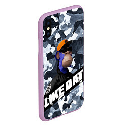 Чехол iPhone XS Max матовый Камуфляж обезьяна в чёрной куртке и очках like dat, цвет: 3D-сиреневый — фото 2