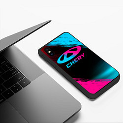 Чехол iPhone XS Max матовый Chery - neon gradient, цвет: 3D-черный — фото 2