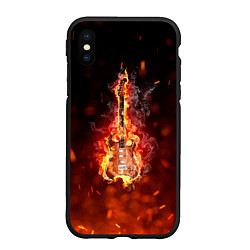 Чехол iPhone XS Max матовый Гитара - пламя, цвет: 3D-черный