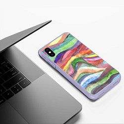 Чехол iPhone XS Max матовый Красочные волны акварель, цвет: 3D-светло-сиреневый — фото 2