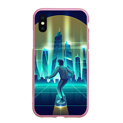 Чехол iPhone XS Max матовый В sci-fi будущее на скейте, цвет: 3D-розовый