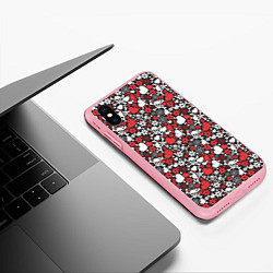 Чехол iPhone XS Max матовый Череп, сердца и цветы, цвет: 3D-баблгам — фото 2