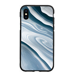 Чехол iPhone XS Max матовый Сине-белые разводы краски