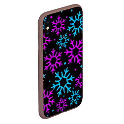 Чехол iPhone XS Max матовый Неоновые снежинки, цвет: 3D-коричневый — фото 2