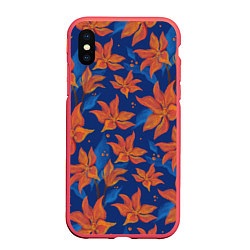 Чехол iPhone XS Max матовый Осенние абстрактные цветы, цвет: 3D-красный