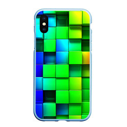 Чехол iPhone XS Max матовый Цветные неоновые кубы, цвет: 3D-голубой