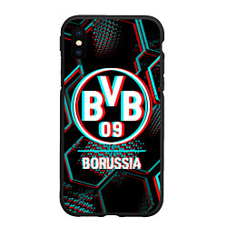Чехол iPhone XS Max матовый Borussia FC в стиле glitch на темном фоне
