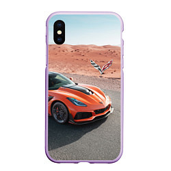 Чехол iPhone XS Max матовый Chevrolet Corvette - Motorsport - Desert, цвет: 3D-сиреневый