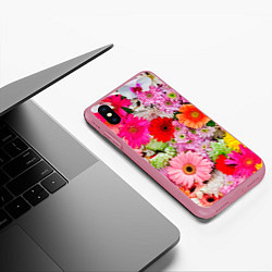 Чехол iPhone XS Max матовый Colorful chrysanthemums, цвет: 3D-малиновый — фото 2