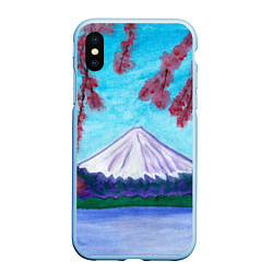 Чехол iPhone XS Max матовый Цветение сакуры Фудзияма, цвет: 3D-голубой