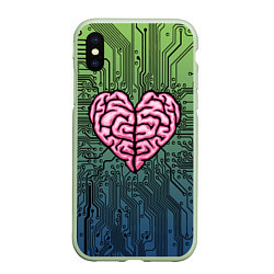 Чехол iPhone XS Max матовый Heart brain chip, цвет: 3D-салатовый
