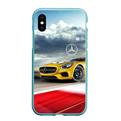 Чехол iPhone XS Max матовый Mercedes AMG V8 Biturbo на трассе, цвет: 3D-мятный