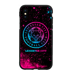 Чехол iPhone XS Max матовый Leicester City - neon gradient, цвет: 3D-черный
