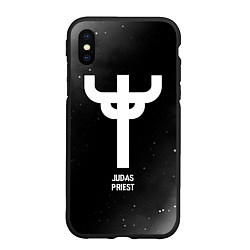 Чехол iPhone XS Max матовый Judas Priest glitch на темном фоне