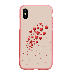 Чехол iPhone XS Max матовый Поляна из рассыпанных алых сердечек, цвет: 3D-баблгам