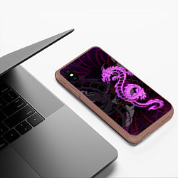 Чехол iPhone XS Max матовый Неоновый дракон purple dragon, цвет: 3D-коричневый — фото 2