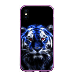 Чехол iPhone XS Max матовый Синий неоновый тигр