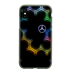 Чехол iPhone XS Max матовый Mercedes - neon pattern