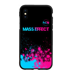 Чехол iPhone XS Max матовый Mass Effect - neon gradient: символ сверху, цвет: 3D-черный