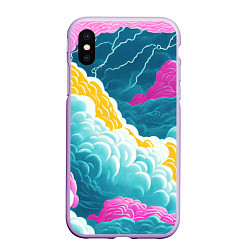Чехол iPhone XS Max матовый Яркие разноцветные облачка, цвет: 3D-сиреневый