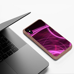 Чехол iPhone XS Max матовый Абстрактные неоновые розовые линии во тьме, цвет: 3D-коричневый — фото 2