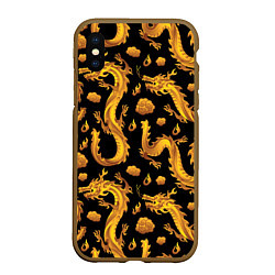 Чехол iPhone XS Max матовый Golden dragons