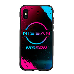 Чехол iPhone XS Max матовый Nissan - neon gradient, цвет: 3D-черный