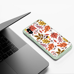 Чехол iPhone XS Max матовый Осенний паттерн - листья, цвет: 3D-салатовый — фото 2