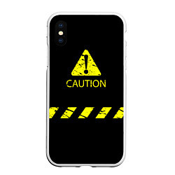 Чехол iPhone XS Max матовый CAUTION - Осторожно опасность, цвет: 3D-белый