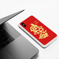 Чехол iPhone XS Max матовый Red rabbits, happy chinese new year, цвет: 3D-белый — фото 2