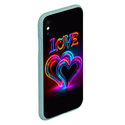 Чехол iPhone XS Max матовый Love - неоновые сердца, цвет: 3D-мятный — фото 2