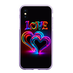 Чехол iPhone XS Max матовый Love - неоновые сердца