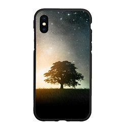 Чехол iPhone XS Max матовый Раскидистое дерево на фоне звёздного неба, цвет: 3D-черный