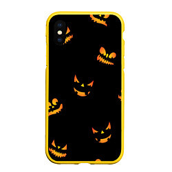 Чехол iPhone XS Max матовый Halloween горящие тыквы
