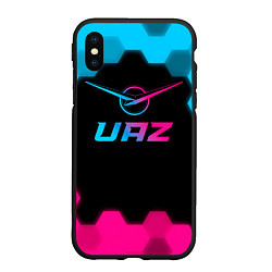 Чехол iPhone XS Max матовый UAZ - neon gradient, цвет: 3D-черный