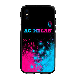 Чехол iPhone XS Max матовый AC Milan - neon gradient: символ сверху, цвет: 3D-черный