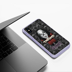 Чехол iPhone XS Max матовый Slipknot серый абстрактный фон, цвет: 3D-светло-сиреневый — фото 2