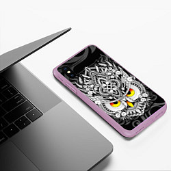 Чехол iPhone XS Max матовый Сова с золотыми глазами, цвет: 3D-сиреневый — фото 2